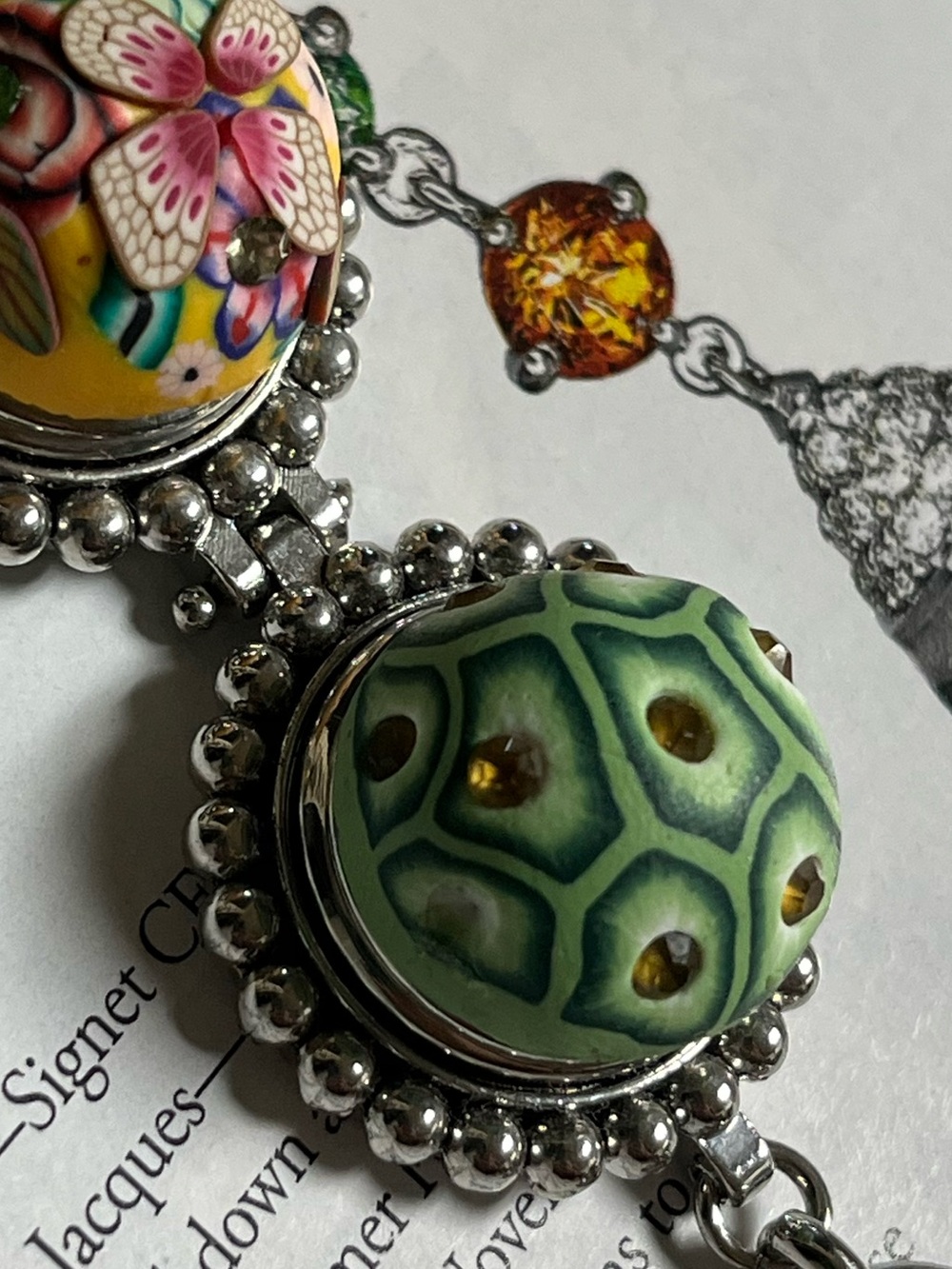 Green Enamel Butterfly Pendant Necklace with Colorful Bead Accents - Picture 7 of 7